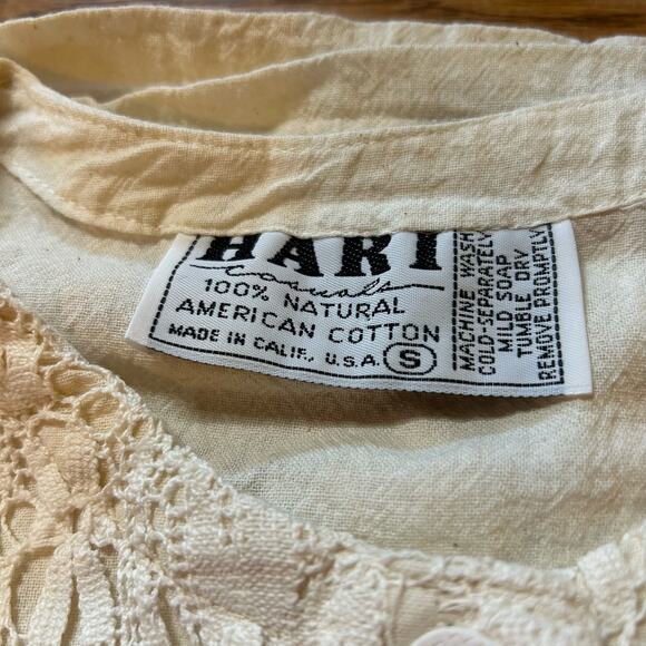 Vtg Button Front Lightweight Natural Cotton Top Small Cream White Hippie Boho - Picture 3 of 4